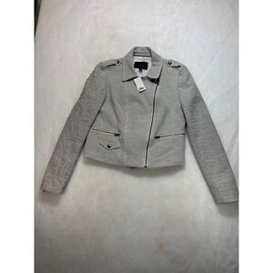 Banana‎ Republic Moto Jacket Size 12 Gray Textured Full Zip Womenswear